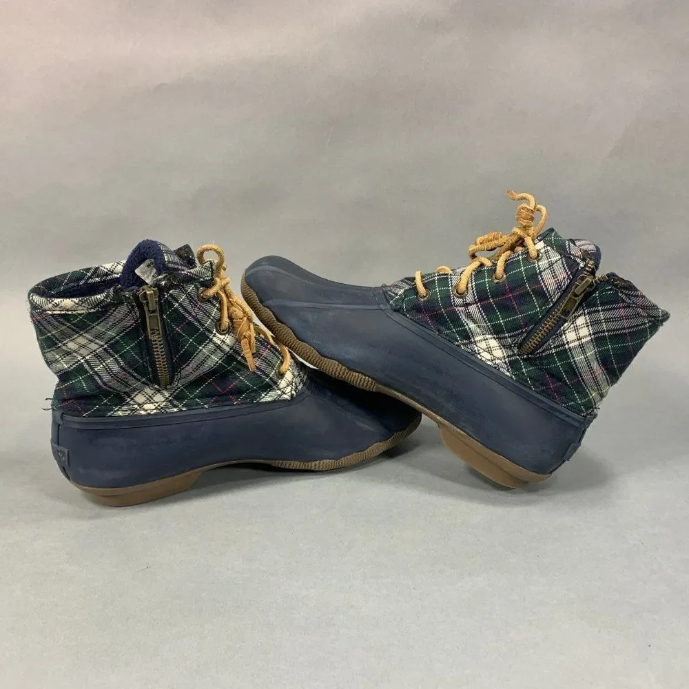 Sperry‎ Rain Boots Women's Size 7.5 Blue Plaid Syren Gulf Rubber Duck Boots